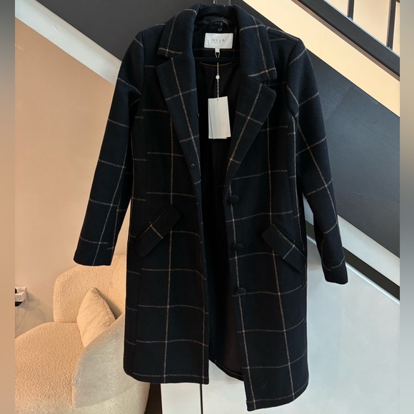 VILA Jackets & Blazers - VILA Black Checkered Trench Coat black and tan 34